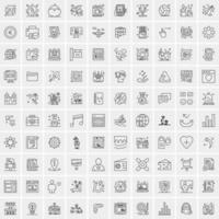 100 Universal Black Line Icons on White Background vector