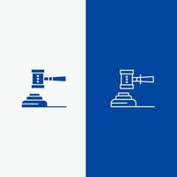 Law Action Auction Court Gavel Hammer Judge Legal Line and Glyph Solid icon Blue banner Line and Glyph Solid icon Blue banner vector