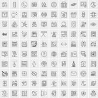 100 Universal Black Line Icons on White Background vector