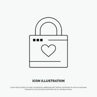 Lock Locker Heart Heart Hacker Heart Lock Line Icon Vector