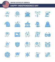 Stock Vector Icon Pack of American Day 25 Blue Signs and Symbols for usa text holiday file frankfurter Editable USA Day Vector Design Elements