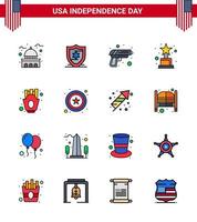 Set of 16 USA Day Icons American Symbols Independence Day Signs for fries chips gun trophy achievement Editable USA Day Vector Design Elements