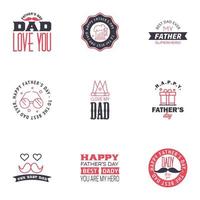 las tarjetas de felicitación del día del padre feliz establecen 9 letras tipográficas vectoriales en negro y rosa utilizables para imprimir pancartas eres el mejor diseño de texto de papá elementos de diseño vectorial editables vector