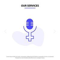 Our Services Microphone Record Solid Glyph Icon Web card Template vector