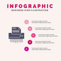 Shredder Confidential Data File Information Office Paper Solid Icon Infographics 5 Steps Presentation Background vector