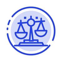 equilibrio ley justicia finanzas línea punteada azul icono de línea vector