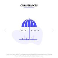 nuestros servicios lluvia paraguas clima primavera glifo sólido icono plantilla de tarjeta web vector