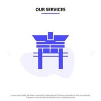 nuestros servicios puerta puente china icono de glifo sólido chino plantilla de tarjeta web vector