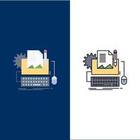 Type Writer paper computer paper keyboard Flat Color Icon Vector