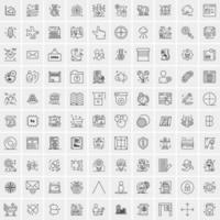 100 Universal Black Line Icons on White Background vector