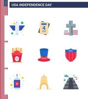 9 señales planas para el día de la independencia de estados unidos día de los presidentes elementos de diseño de vector editables de comida rápida de estados unidos de estados unidos