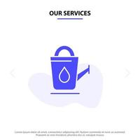 nuestros servicios baño baño ducha agua glifo sólido icono plantilla de tarjeta web vector