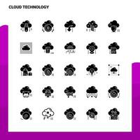 25 conjunto de iconos de tecnología en la nube plantilla de ilustración de vector de icono de glifo sólido para ideas web y móviles para empresa comercial