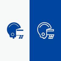 línea de casco de fútbol americano y glifo icono sólido bandera azul línea y glifo icono sólido bandera azul vector