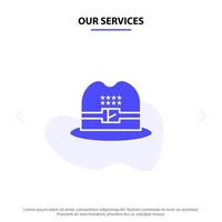 Our Services Hat Cap American Solid Glyph Icon Web card Template vector