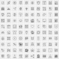 100 Universal Black Line Icons on White Background vector