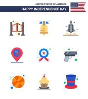 4 de julio estados unidos feliz día de la independencia icono símbolos grupo de 9 pisos modernos de insignia mapa lanzador ubicación estados unidos editable día de estados unidos elementos de diseño vectorial vector