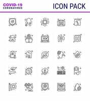 Corona virus disease 25 line icon pack suck as xray bone aid case kit viral coronavirus 2019nov disease Vector Design Elements