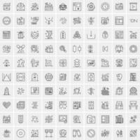 100 Universal Black Line Icons on White Background vector