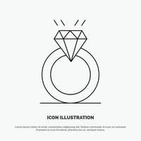 Ring Diamond Proposal Marriage Love Line Icon Vector