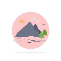 Nature hill landscape mountain sun Flat Color Icon Vector