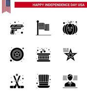 feliz día de la independencia paquete de 9 glifos sólidos signos y símbolos para palos tambor comida signo policía editable usa día vector elementos de diseño