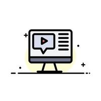 Computer Play Video Education  Business Flat Line Filled Icon Vector Banner Template
