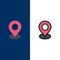 ubicación mapa marcador pin iconos plano y línea llena icono conjunto vector fondo azul