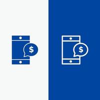 línea de dólar de dinero de celda móvil y glifo icono sólido banner azul línea y glifo icono sólido banner azul vector