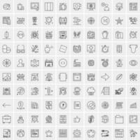 100 Universal Black Line Icons on White Background vector