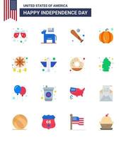 USA Independence Day Flat Set of 16 USA Pictograms of dream catcher adornment baseball usa festival american Editable USA Day Vector Design Elements