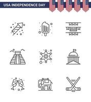 9 Line Signs for USA Independence Day star men buntings usa landmark Editable USA Day Vector Design Elements