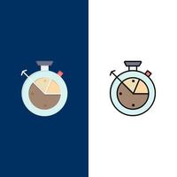 medir el tiempo reloj datos ciencia iconos planos y llenos de línea conjunto de iconos vector fondo azul