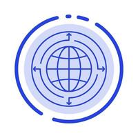 globo comunicación empresarial conexión mundo global línea punteada azul icono de línea vector