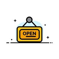 Marketing Board Sign Open  Business Flat Line Filled Icon Vector Banner Template