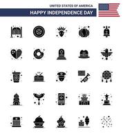 paquete grande de 25 estados unidos feliz día de la independencia usa vector glifo sólido y símbolos editables de american ball medal usa festival american editable usa day elementos de diseño vectorial