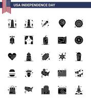 Happy Independence Day 4th July Set of 25 Solid Glyph American Pictograph of ball badge day security sign Editable USA Day Vector Design Elements