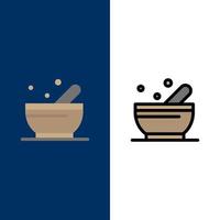 Bowl Soup Science  Icons Flat and Line Filled Icon Set Vector Blue Background