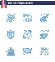 Happy Independence Day USA Pack of 9 Creative Blues of ball seurity party shield american Editable USA Day Vector Design Elements