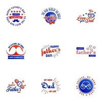 Happy Fathers Day vector hand lettering 9 Blue and red Calligraphy illustration for greeting card festival poster etc Editable Vector Design Elements