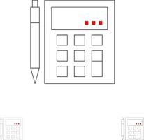 cuenta contable calcular cálculo calculadora matemáticas financieras conjunto de iconos de línea negra en negrita y delgada vector