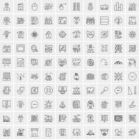 100 Universal Black Line Icons on White Background vector