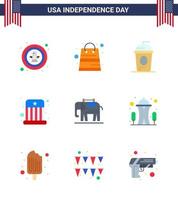 Stock Vector Icon Pack of American Day 9 Line Signs and Symbols for hat entertainment shop circus holiday Editable USA Day Vector Design Elements