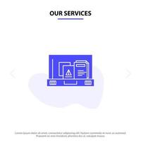 Our Services Presentation Paper Bag Briefcase Solid Glyph Icon Web card Template vector