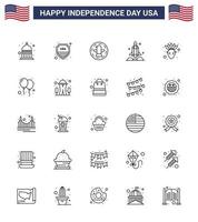 25 Creative USA Icons Modern Independence Signs and 4th July Symbols of american transport american spaceship launcher Editable USA Day Vector Design Elements