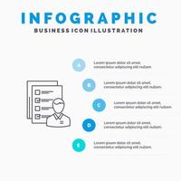 perfil habilidades negocio empleado trabajo hombre reanudar habilidades línea icono con 5 pasos presentación infografía antecedentes vector