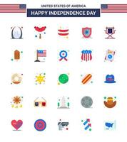 Modern Set of 25 Flats and symbols on USA Independence Day such as popsicle television american star director Editable USA Day Vector Design Elements