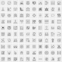 100 Universal Black Line Icons on White Background vector