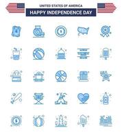 USA Happy Independence DayPictogram Set of 25 Simple Blues of medal independece dollar holiday united Editable USA Day Vector Design Elements