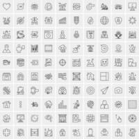 100 Universal Black Line Icons on White Background vector